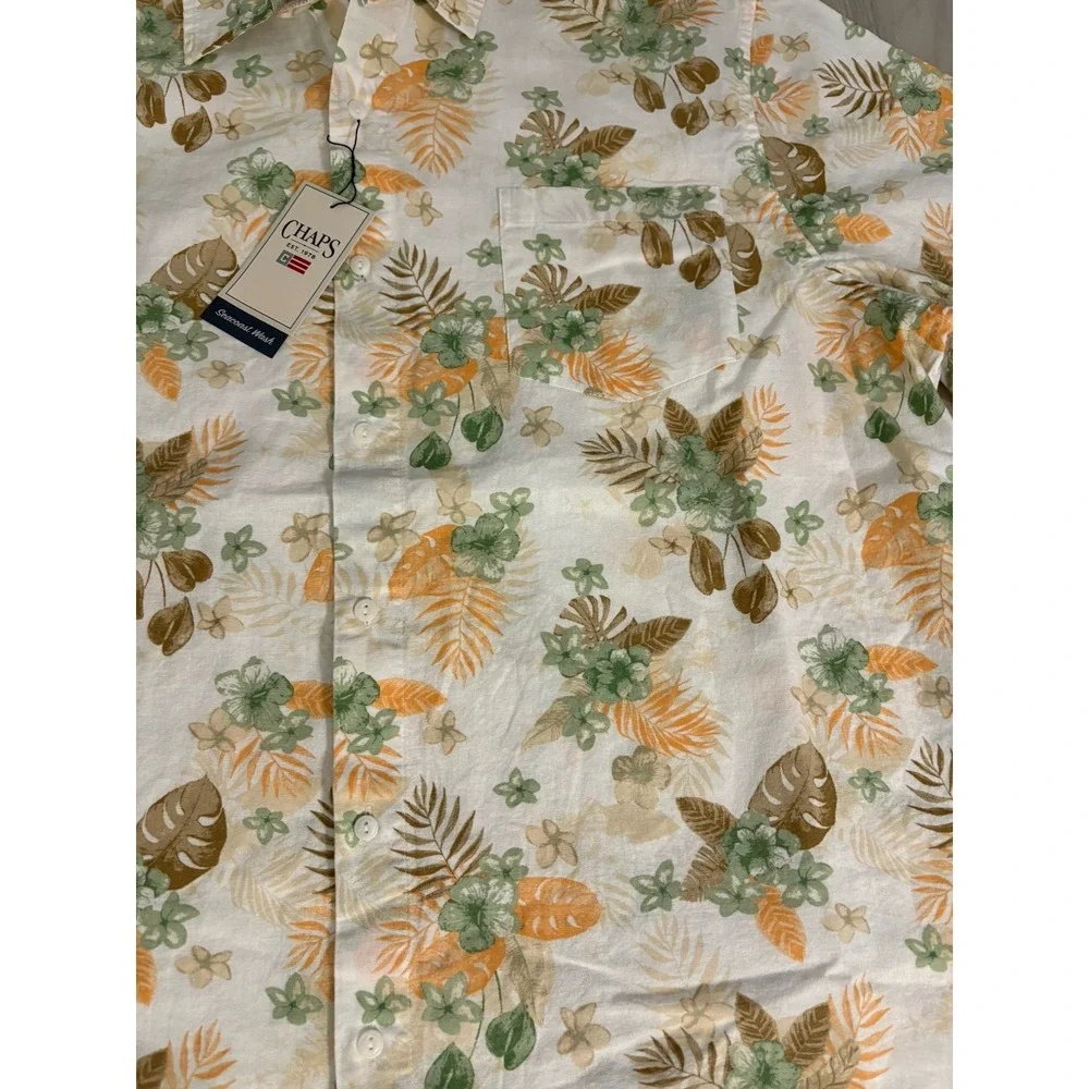 Chaps Mens Shirt Seacoast Wash Floral Palm Button Down Green Orange XXL NWT